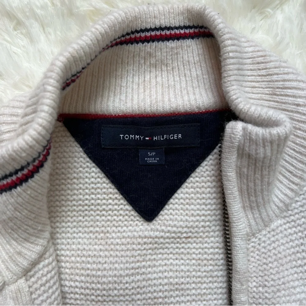 Tommy Hilfiger Cream Knit Zip Up Cardigan Sweater